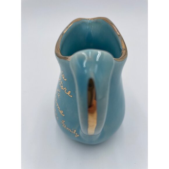 Vintage Blue Ceramic Pitcher With Gold Accents & Hawthornes General Store Miras - Picture 4 of 7